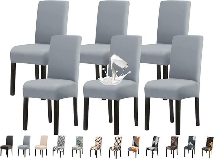 Waterdichte stoelhoezen 6-pack hoge rugleuning verstelbare eetkamerstoelhoezen wasbare elastische stoelhoezen keukenstoelhoezen donkergrijs
