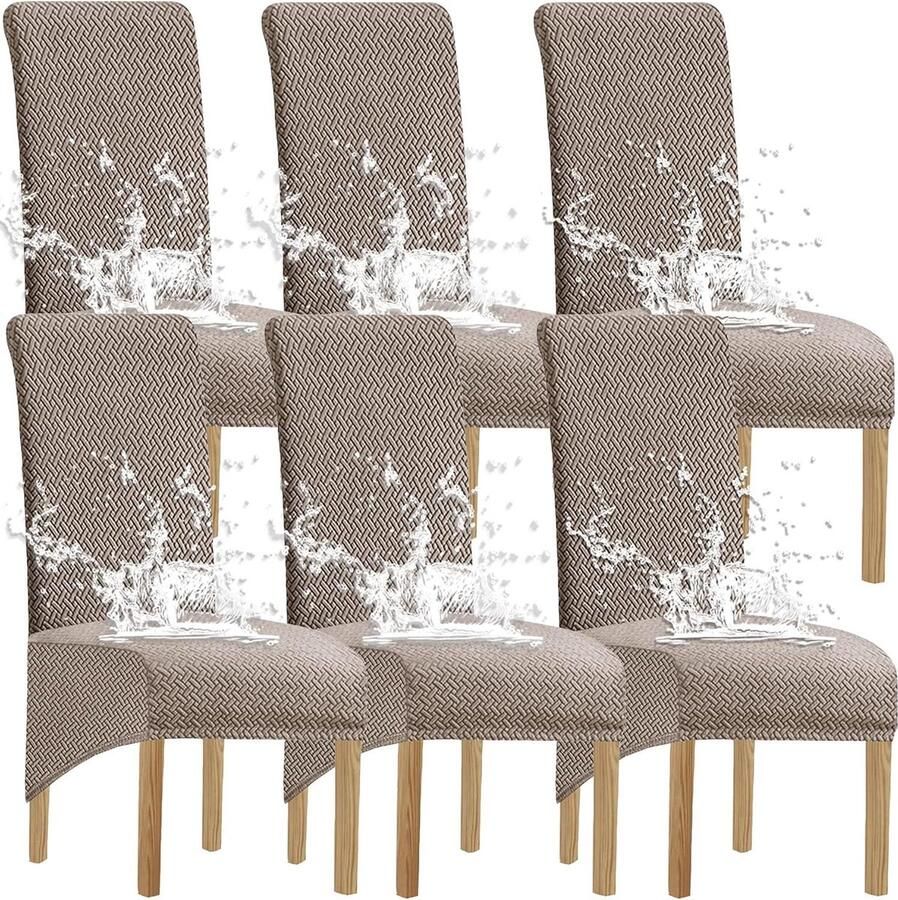Waterdichte stoelhoezen Bescherming Set van 6 Taupe Jacquard XL