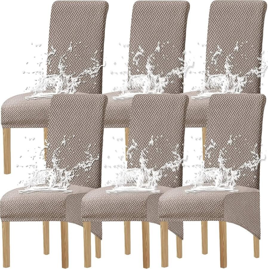 Waterdichte stoelhoezen voor eetkamerstoelen Set van 2 4 6 Verwijderbaar en Wasbaar Hoge Rug Stretch Jacquard in Taupe