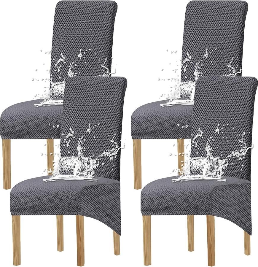 Waterdichte stoelhoezen voor eetkamerstoelen Set van 2 4 6 Verwijderbaar en wasbaar Luxe stretch jacquard grijs
