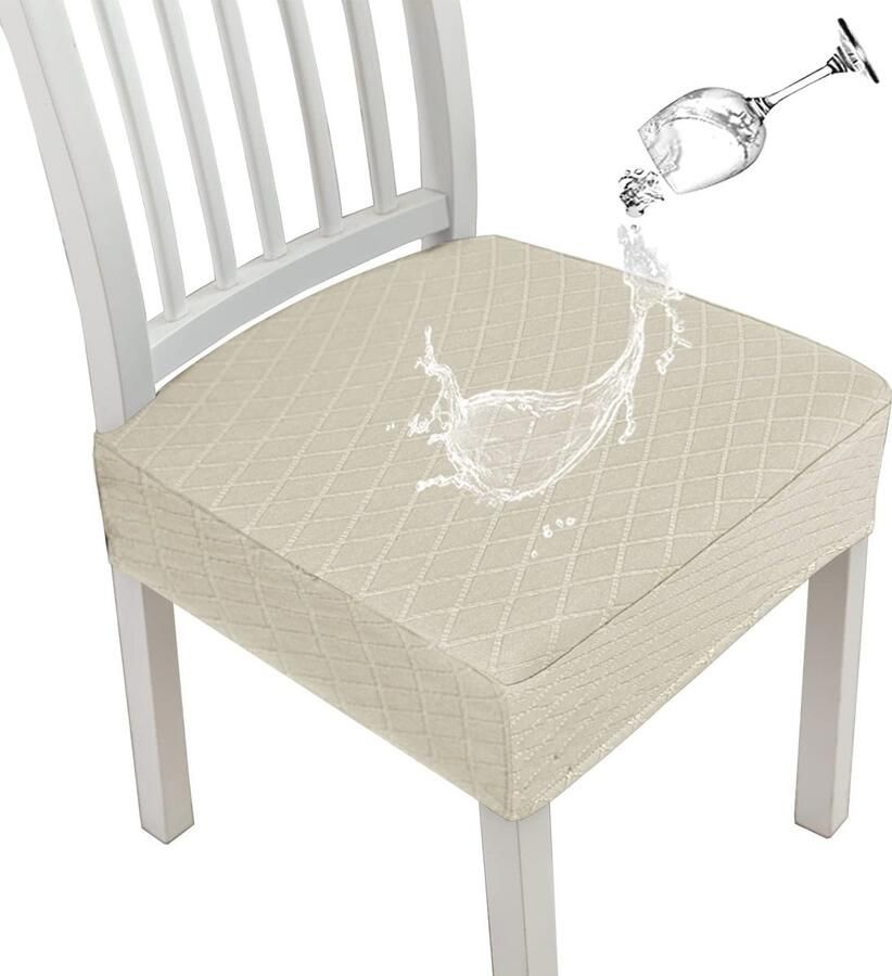 Waterdichte stoelhoezen voor eetkamerstoelen Stretch afneembaar en wasbaar (Beige 6 stuks)