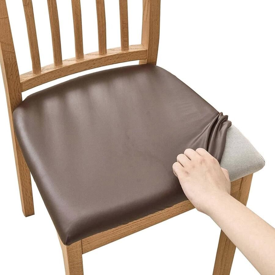 Waterdichte stoelhoezen voor eetkamerstoelen Stretch PU-leer wasbare en anti-stof set van 4