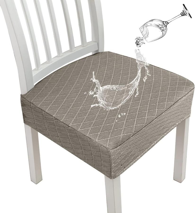 Waterdichte Stoelhoezen voor Eetkamerstoelen Stretch Slipcovers voor Keukenstoelen (Taupe 6 stuks)
