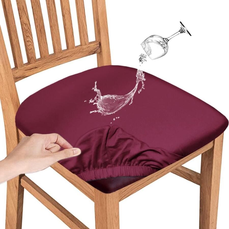 Waterdichte Stoelhoezen Waterdichte Stoelhoezen voor Keukenstoelen Stretchweefsel 6 Stuks Wijnrood
