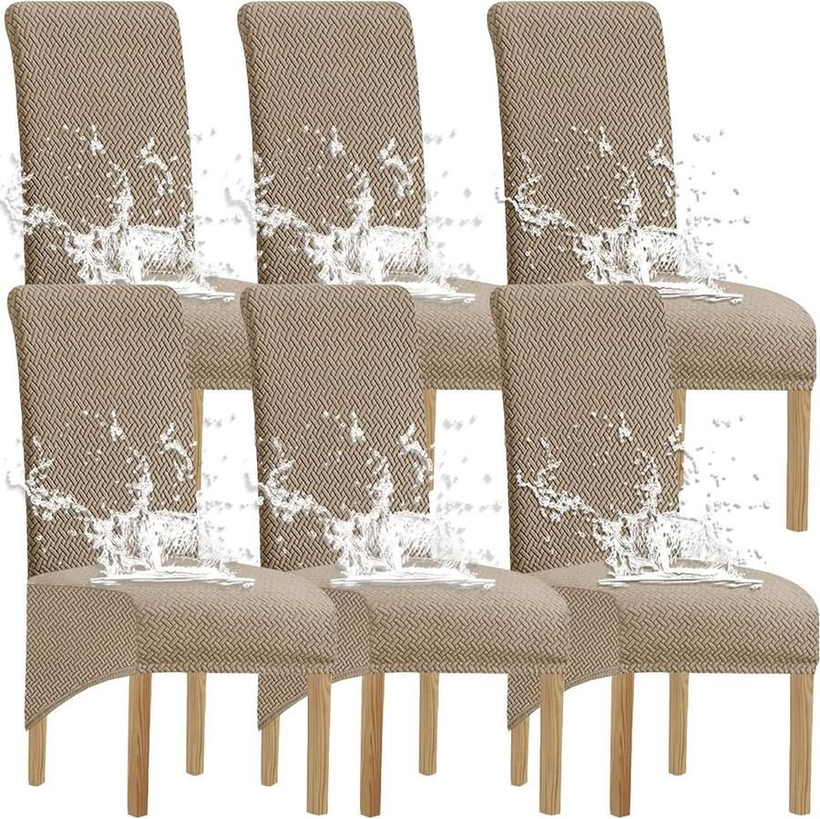 Waterdichte stoelhoezen XL rekbaar polyester jacquard hoge rug eetkamer oranjegeel set van 6