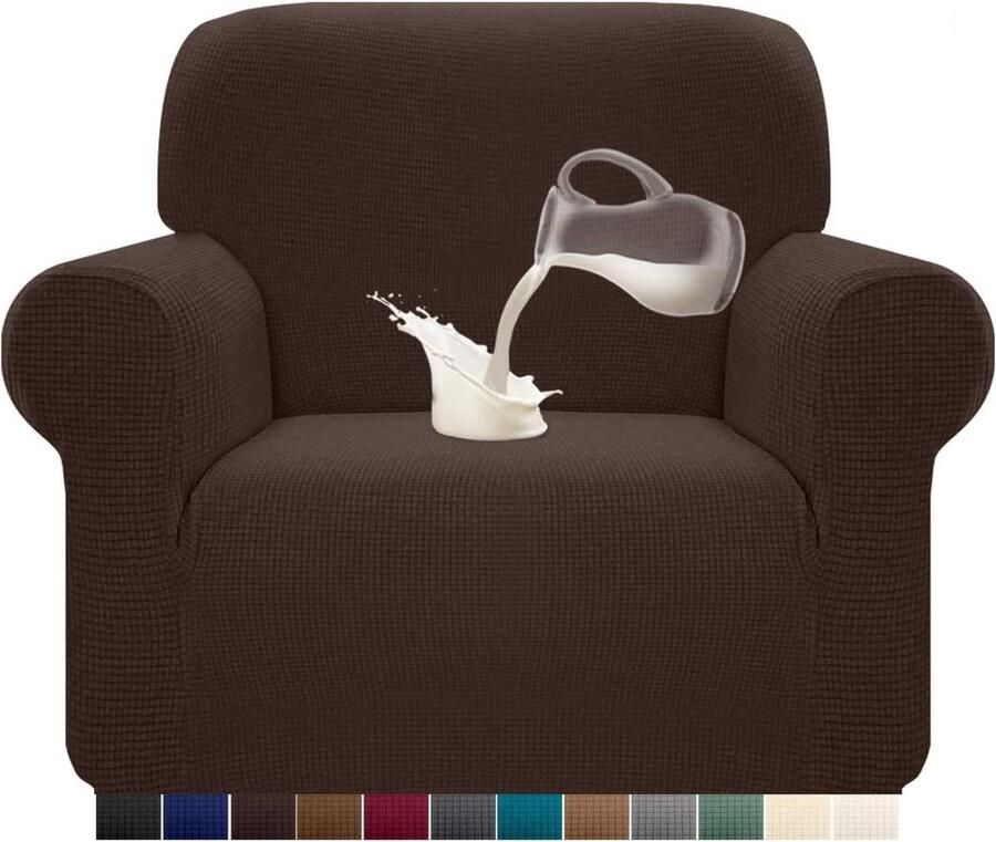 Waterdichte stretch bankovertrek 1-zits elastaan jacquard anti-slip chocoladekleur