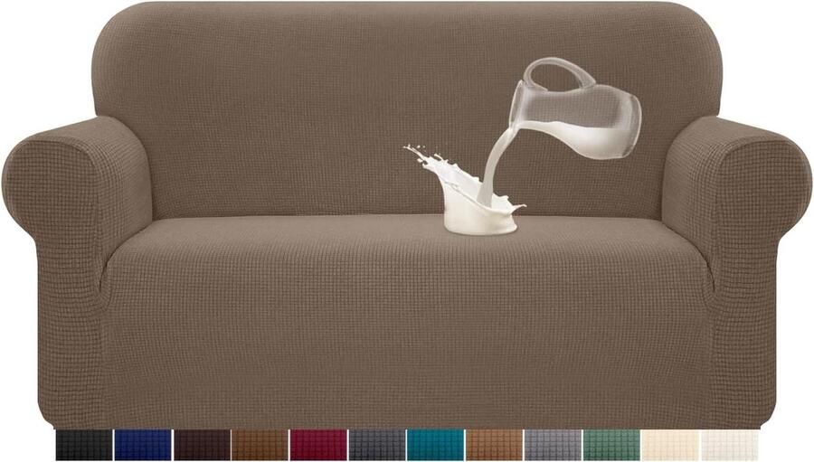 Waterdichte Stretch Bankovertrek Elastaan Jacquard 2-zits Camel met Anti-slip Foam