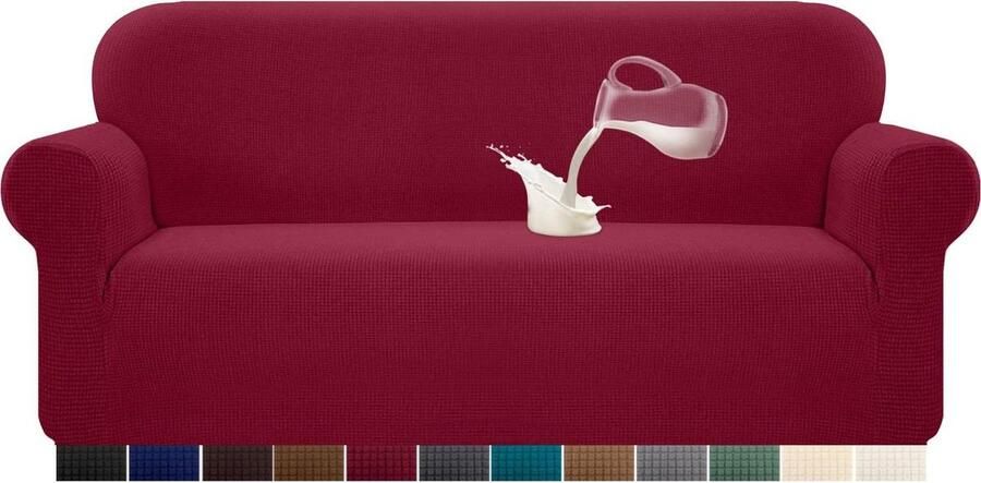 Waterdichte Stretch Bankovertrek Elastaan Jacquard Anti-slip Foam 3-zits Wijnrood
