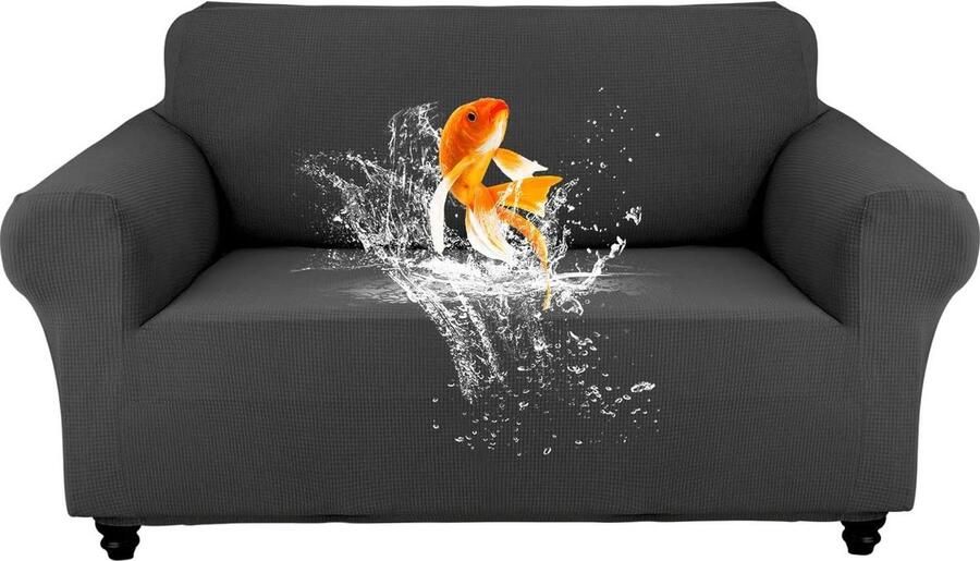 Waterdichte Stretch Bankovertrek met Armleuningen Wasbaar en Krasbestendig Antislip Ananas-Ruitpatroon Donkergrijs 2-Zits hoekbank overtrek