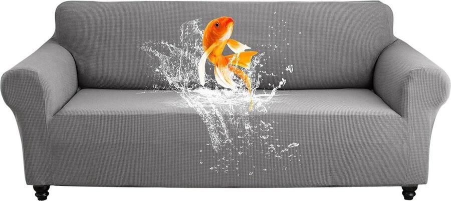 Waterdichte stretch bankovertrek met armleuningen wasbaar krasbestendig antislip ananas-ruitpatroon bankhoes voor honden en katten lichtgrijs 3-zits hoekbank overtrek