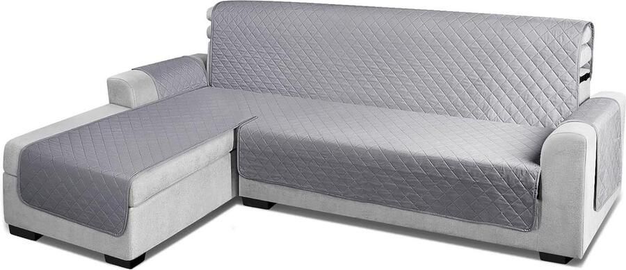 Waterdichte Stretch Chaiselongue Bankovertrek L-vorm Anti Slip Huisdiervriendelijk 240 cm Lichtgrijs hoekbank hoes stretch