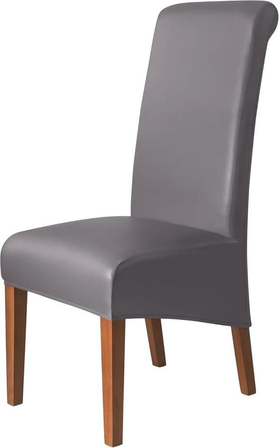 Waterdichte stretch eetkamerstoel cover grijs hoge rug 4 stuks