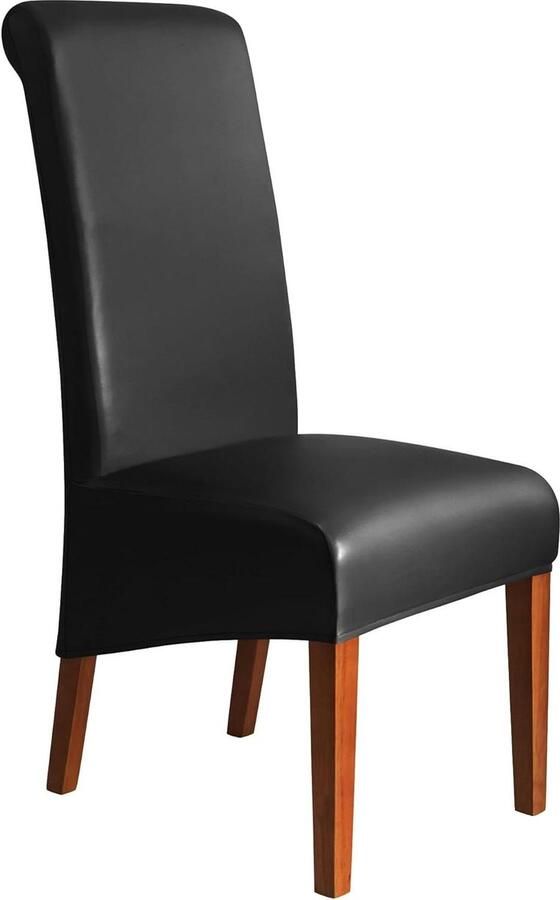 Waterdichte Stretch Eetkamerstoel Cover PU Kunstleer Stoelbescherming Zwarte Hoge Rugzijde Set van 4