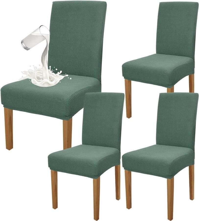 Waterdichte stretch eetkamerstoelhoezen set van 4 hoge rugleuning afneembare stoelbescherming banket keuken feest matchagroen