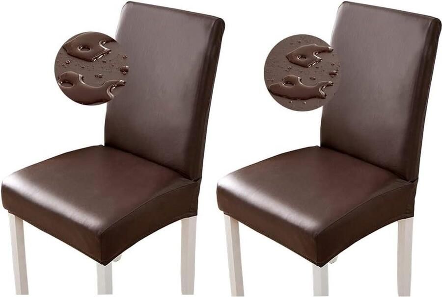 Waterdichte Stretch Stoelbekleding van PU-leer Universele Stoelhoes voor Eetkamer Thuis Kantoor Restaurant Set van 2 Koffie Stoelhoezen