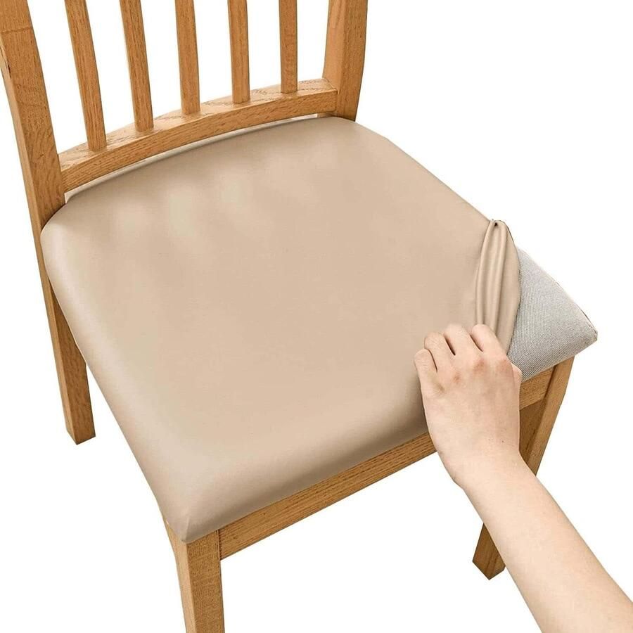 Waterdichte stretch stoelhoezen voor eetkamerstoelen PU-leer wasbaar en anti-stof (4 stuks)