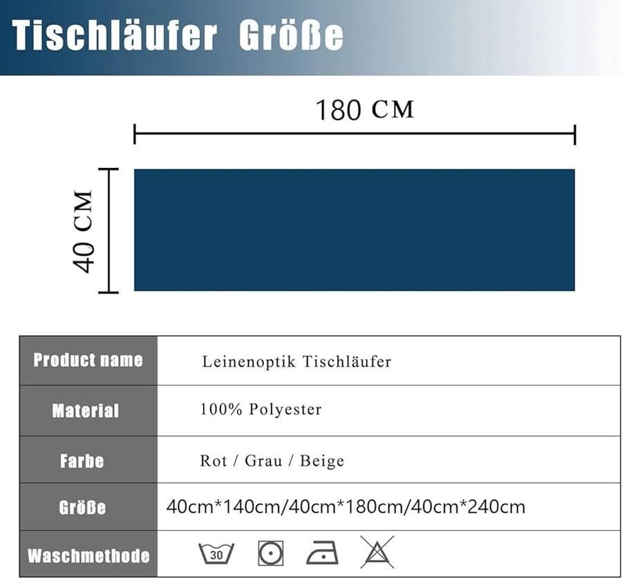 Waterdichte tafelloper modern 1 stuk blauw 40 x 180 cm
