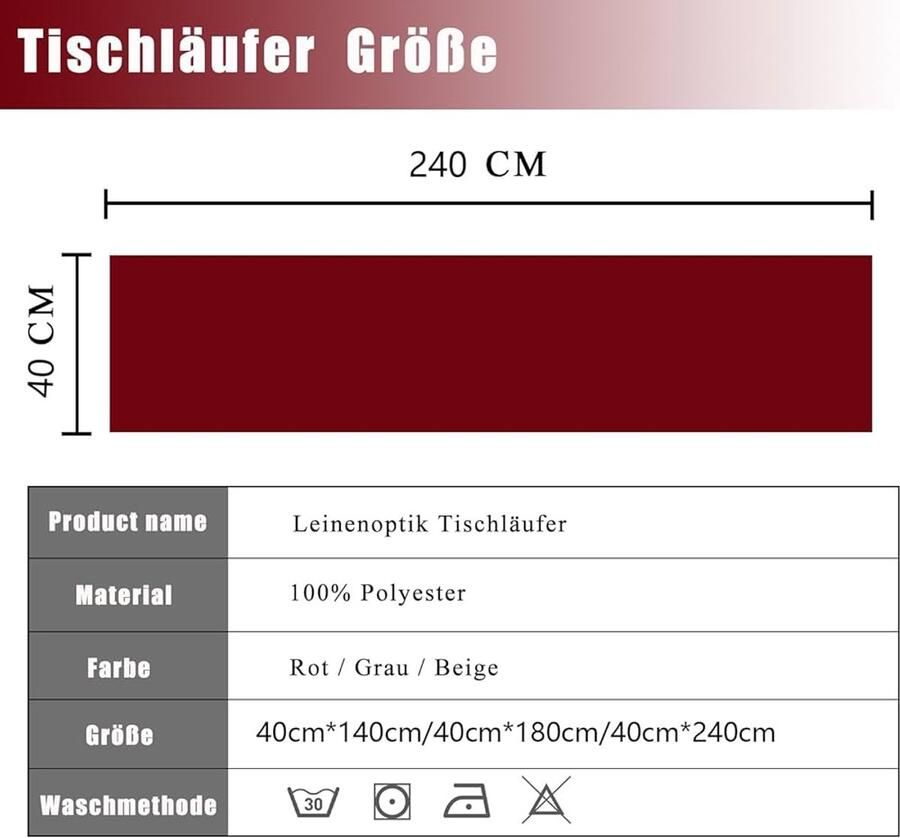 Waterdichte tafelloper modern 1 stuk rood 40 x 240 cm