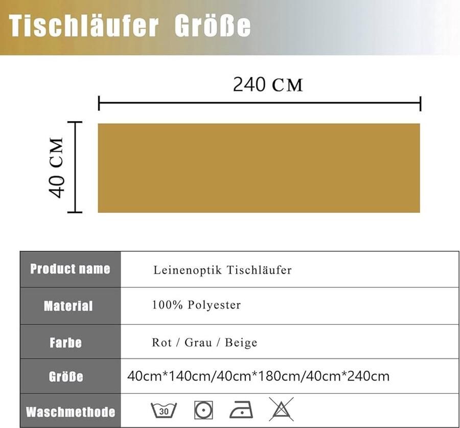 Waterdichte tafelloper modern en afwasbaar 1 stuk geel 40 x 240 cm