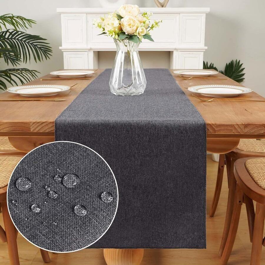 Waterdichte tafelloper modern en wasbaar 1 stuk grijs polyester 35 x 183 cm