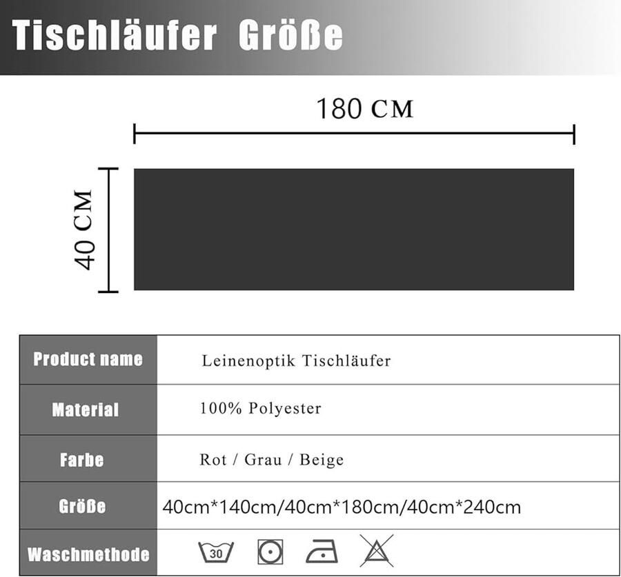 Waterdichte tafelloper modern linnenlook 1 stuk zwart 40 x 180 cm