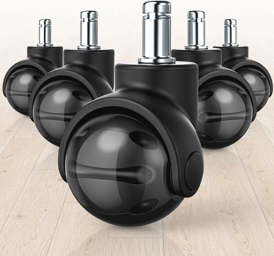 Duurzame bureaustoelwielen 11 x 22 mm set van 5 voor tapijt en parketvloeren zwart