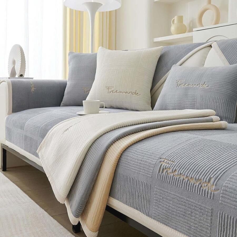 Waterdichte zachte slipvaste bankhoes voor hoekbanken geschikt voor 1 2 3 4-zitsbanken grijs 70 x 150 cm