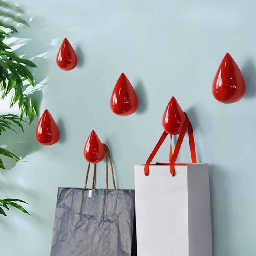 Kapstok Hangend Creatieve Waterdruppel Pack van 2 Hanger Rood Moderne Decoratie Wanddecoratie 75 x 48 cm