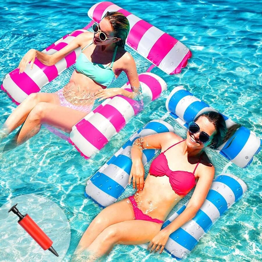 Waterhangmat 2 stuks luchtmatras zwembad speelgoed 4-in-1 opblaasbaar waterspeelgoed zwembadaccessoires zwembad opblaasbare waterhangmat zomer plezier Waterhangmat