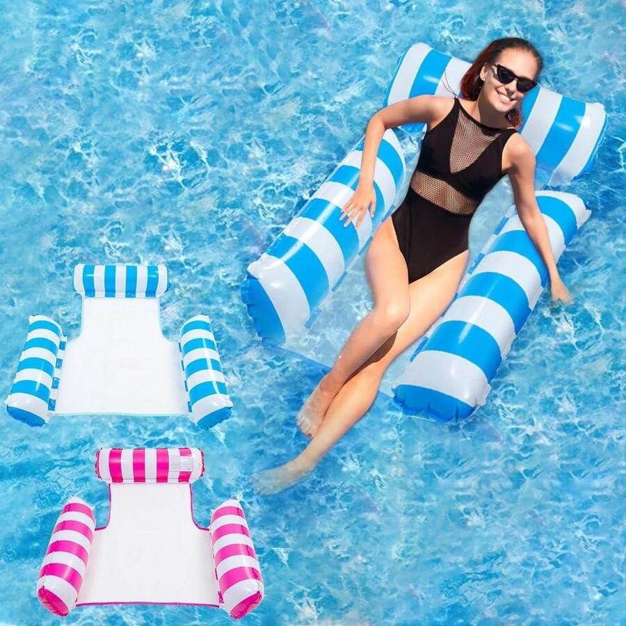 Waterhangmat 2 stuks opblaasbaar luchtbed strand waterspeelgoed- zwembad ligstoel volwassenen kinderen-recreatie Waterhangmat