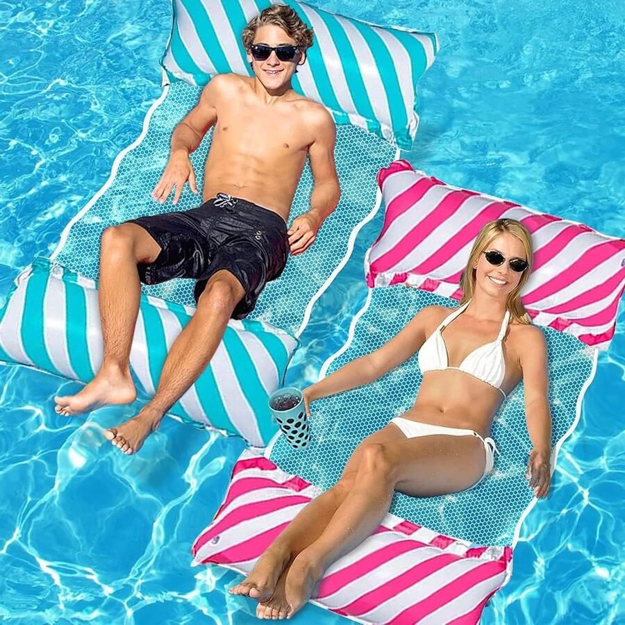 Waterhangmat 4-in-1 loungestoel zwembad lounge luchtmatras voor volwassenen en kinderen Waterhangmat
