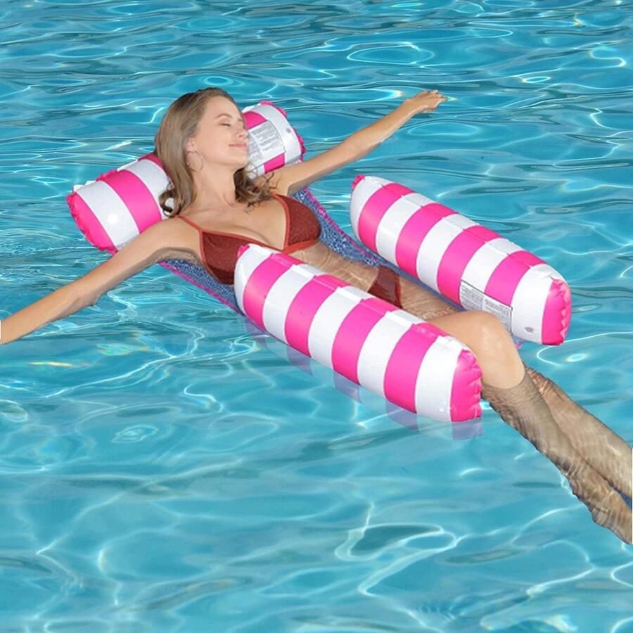 Waterhangmat 4-in-1 opblaasbaar zwembed loungestoel- zwembad inklapbaar stoel matrassen zitting zwemmat (rood) Waterhangmat