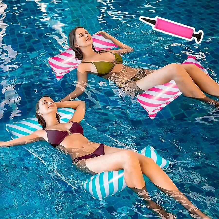 Waterhangmat loungestoel strand zwembad opblaasbaar waterspeelgoed set van 2 Waterhangmat