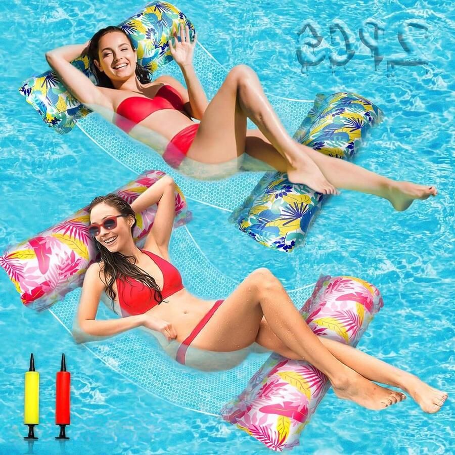 Waterhangmat Opblaasbaar Strand Hangmat Zwembad Drijvend Zwembad Waterspeelgoed 2 Stuks Volwassenen Kinderen Waterhangmat