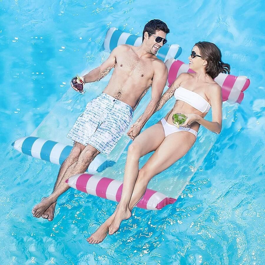 Waterhangmat voor 2 personen drijvend ligbed voor zwembad en zee met luchtpomp Waterhangmat