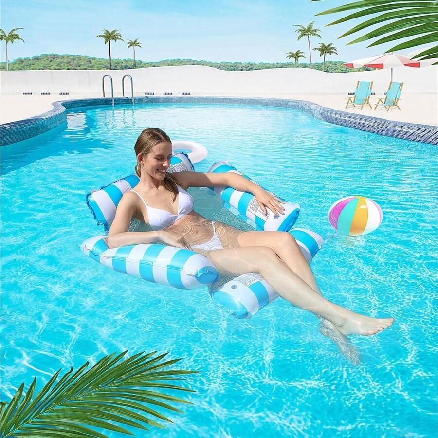 Waterhangmat zwembadligstoel opblaasbaar multifunctionele drijver voor volwassenen buiten strand zwembad meer waterhangmat