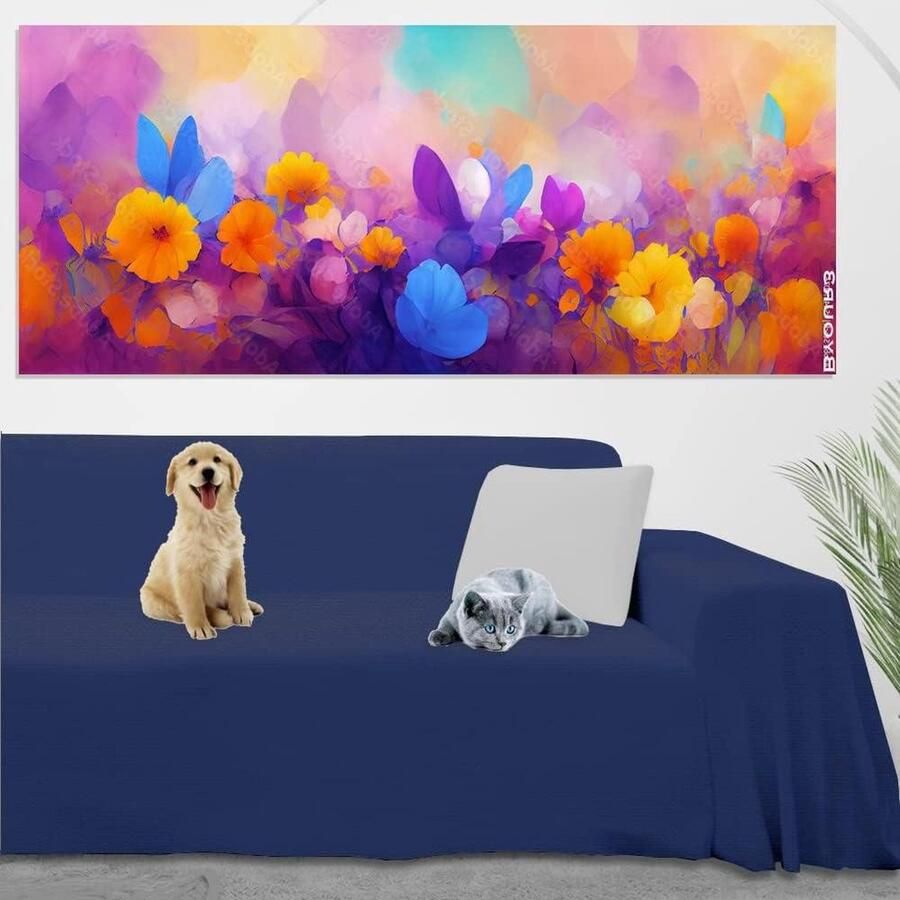 Waterproof Bankhoes Katoen 3 4 2 Zits Bankhoes voor Huisdieren Wasbare Bankhoes Modern Chaise Longue Hoekbank Royal Blue 3 4 Zits