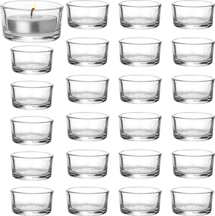 Waxinelichthouder Helder Glas Theelicht Votief Kaars Houders Set 24 Pak 45 cm Diameter en 25 cm Hoogte Voor Decor Huwelijken Feestjes en Tafel Settings