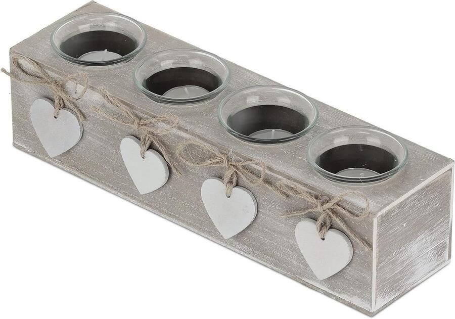 Waxinelichthouder Theelichthouder 4 theelichtjes hartjes woonkamer eettafel tafeldecoratie beige wit