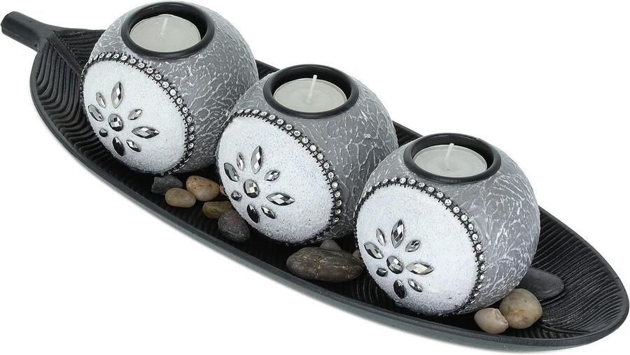 Waxinelichthouder Theelichthouder 405 cm eettafel woonkamer tafeldecoratie met schaal en steentjes grijs