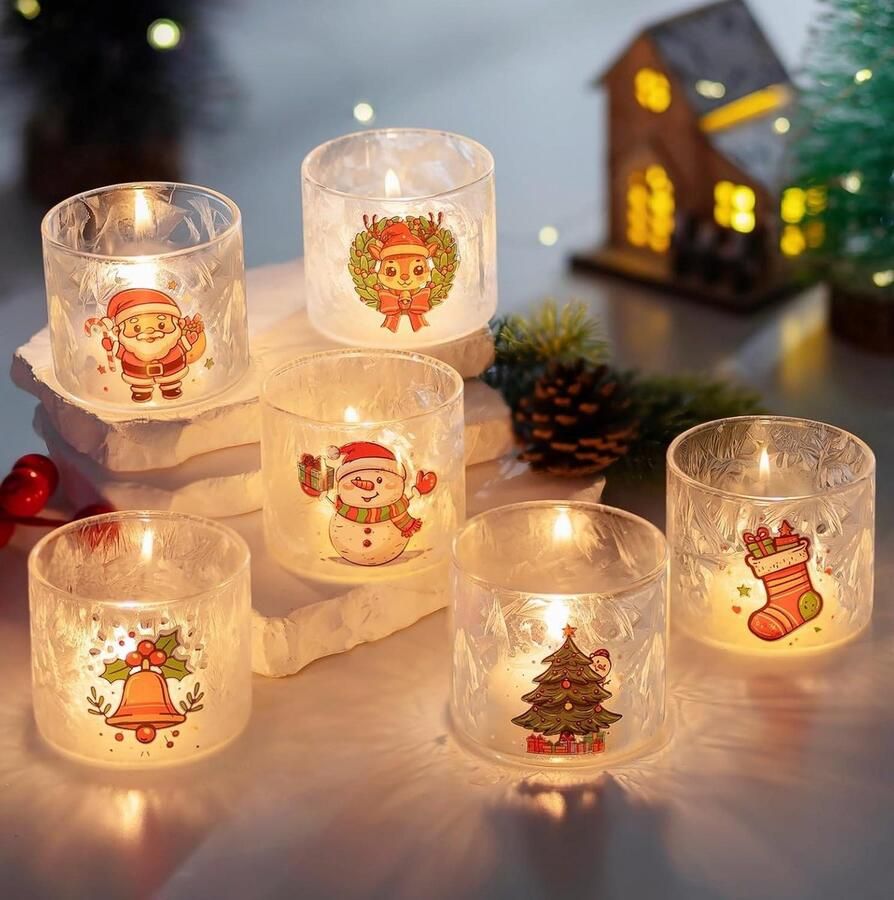 Waxinelichthouder Theelichthouder Glazen Set Van 6 Kerst Kaarshouders Decoratieve Kerstmis Kaarshouder Voor Tafel Centrastukken Feest Huisdecoraties Cadeau