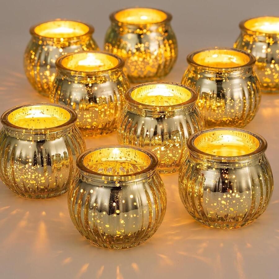 Waxinelichthouder Theelichthouder Goud 12 stuks Kleine Pompoen Kerstmis Kwik Geribbelde Votief Kaarsen Bruiloft Partij Woonkamer Tafel Centrastukken Halloween Ornament