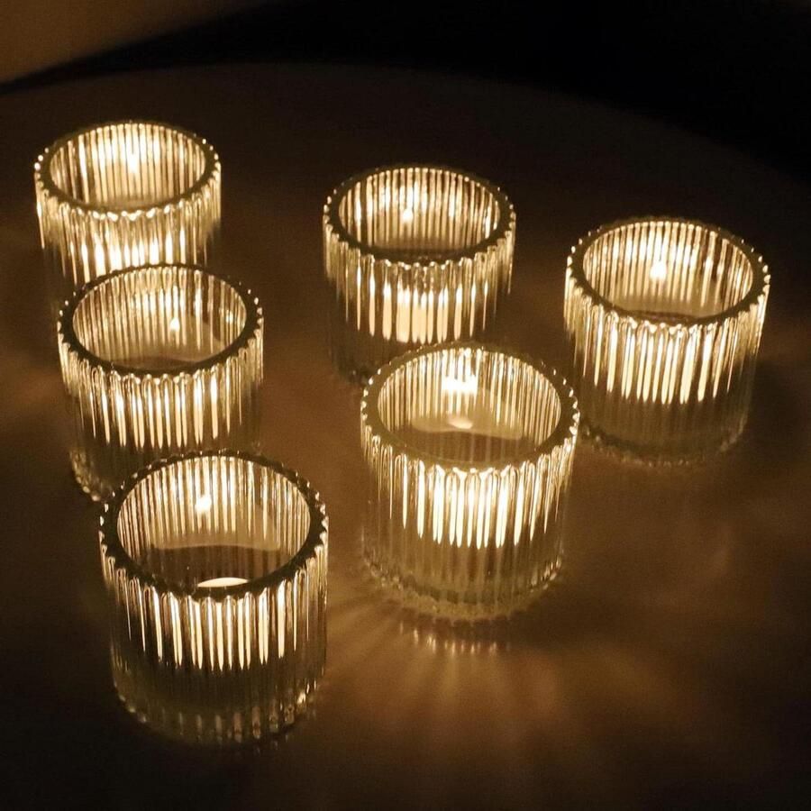 Waxinelichthouder Theelichthouder Transparante votiefkandelaars set van 6 glazen votiefkandelaars voor bruiloft feest glazen theelicht kaarsenhouder voor tafel centerpiece
