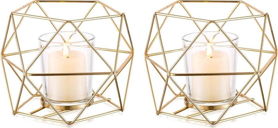 Waxinelichthouder Theelichthouder Votiefkandelaar voor Theelichtjes Pijlerkaarsen Gouden Kandelaar Bruiloft Tafel Receptie Verjaardagsfeestje Geschenken Thuis Schoorsteenmantel 2 Stuks - Foto 2