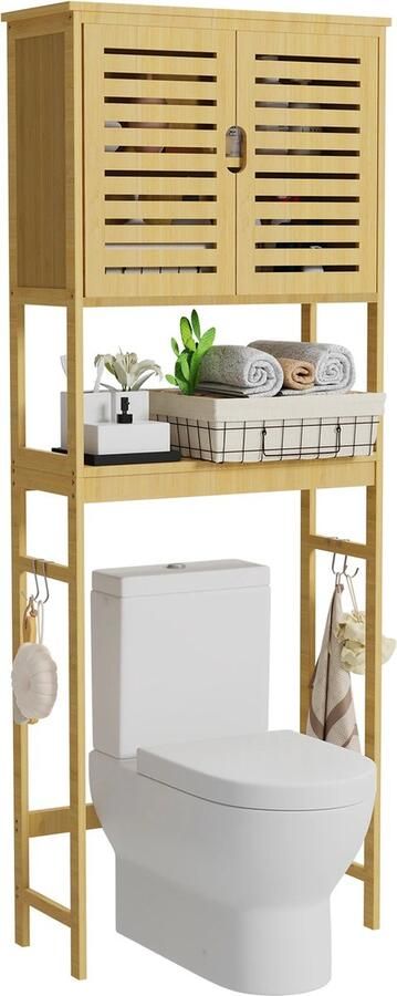 WC kastje WC meubel Toiletkast WC Rek WC Kastje WC Opbergkast Toiletrek WC kastje staand 99cm x 32 cm Bamboo Vrijstaand