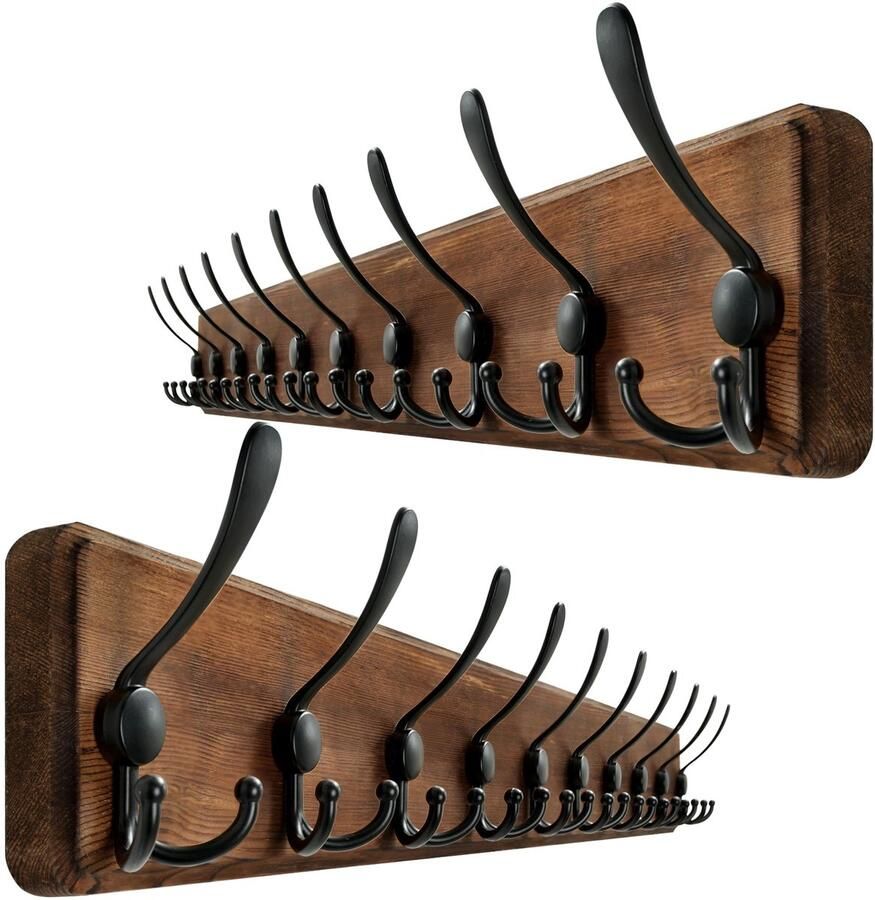 WEBI kapstok 98 cm lange jashaken met 10 drievoudige haken houten wandkapstok kapstokstang wandkapstok voor jassen rustiek bruin 2 stuks