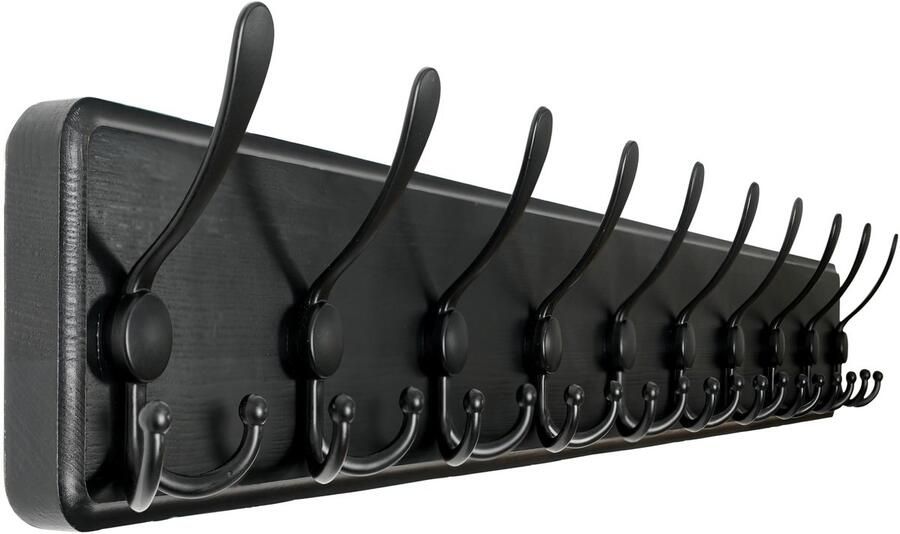 WEBI kapstok 98 cm lange jashaken met 10 drievoudige haken wandgemonteerde houten kapstok jashaken kapstokstang wandgemonteerde jashouder voor jassen zwart