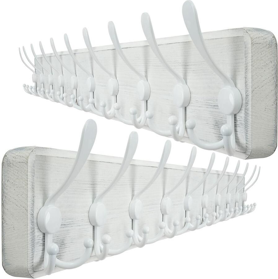 WEBI kapstok 98 cm lange jashaken met 10 drievoudige haken wandkapstok houten jashaken wandkapstok voor jassen wit 2 stuks