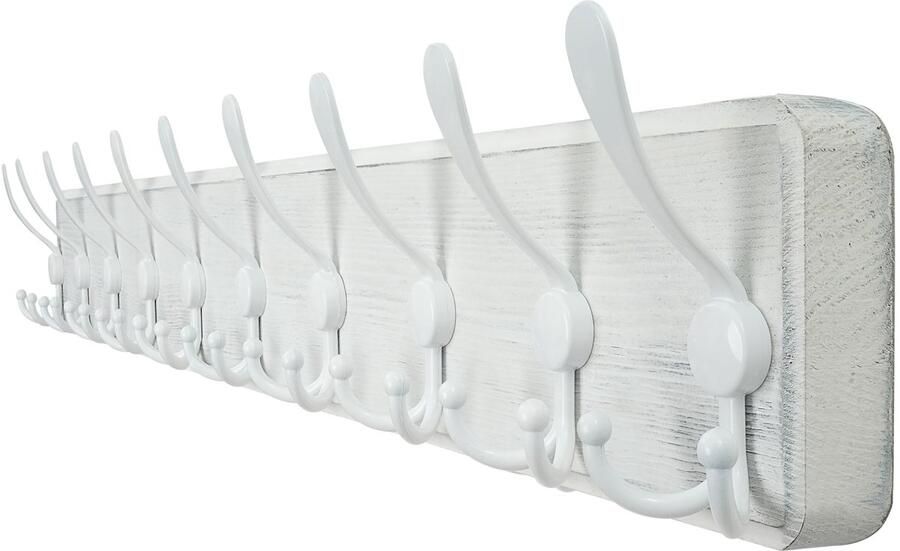 WEBI kapstok 98cm lange jashaken met 10 drievoudige haken wandkapstok hout kapstokhaken muur kapstok met hakenlijst jashouder wand voor jassen wit