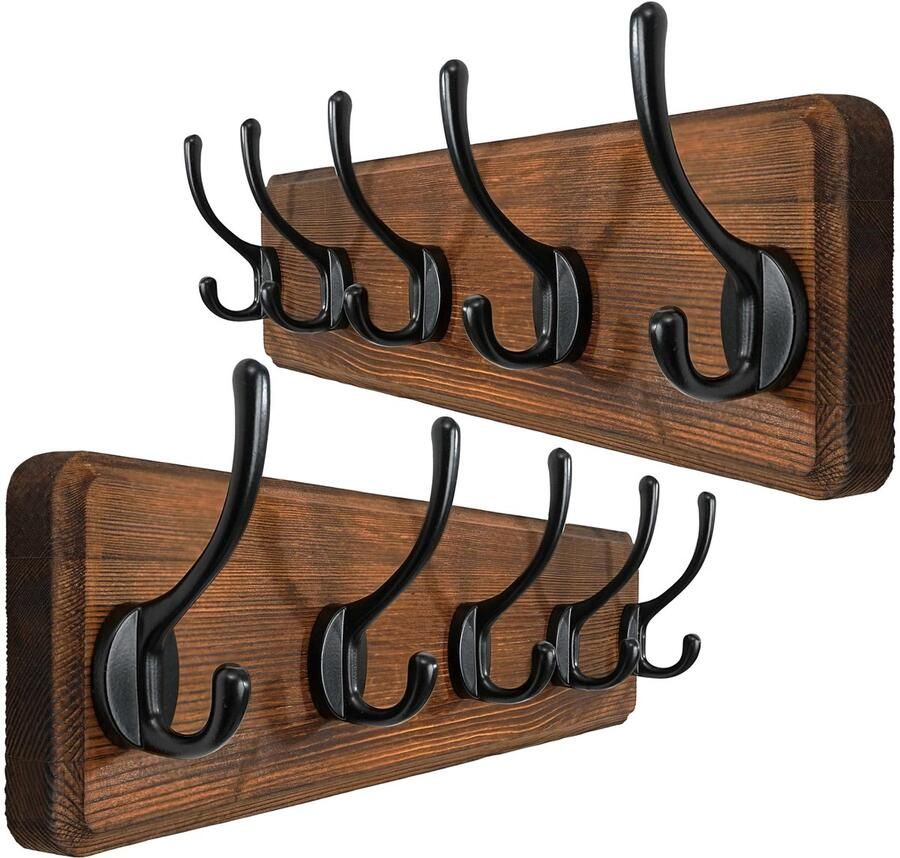 WEBI kapstok kapstokhaak wandkapstok hout met 5 haken kapstokhaak wand kapstokhaak jashouder wand voor jassen rustiek bruin 2 stuks